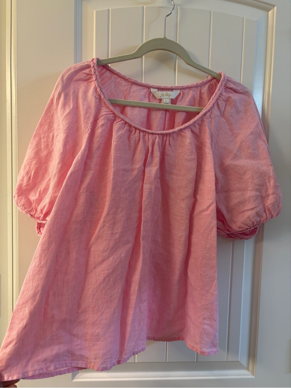 Lilly Pulitzer Braided-Neck Pink Linen Top - Picture 2 of 2